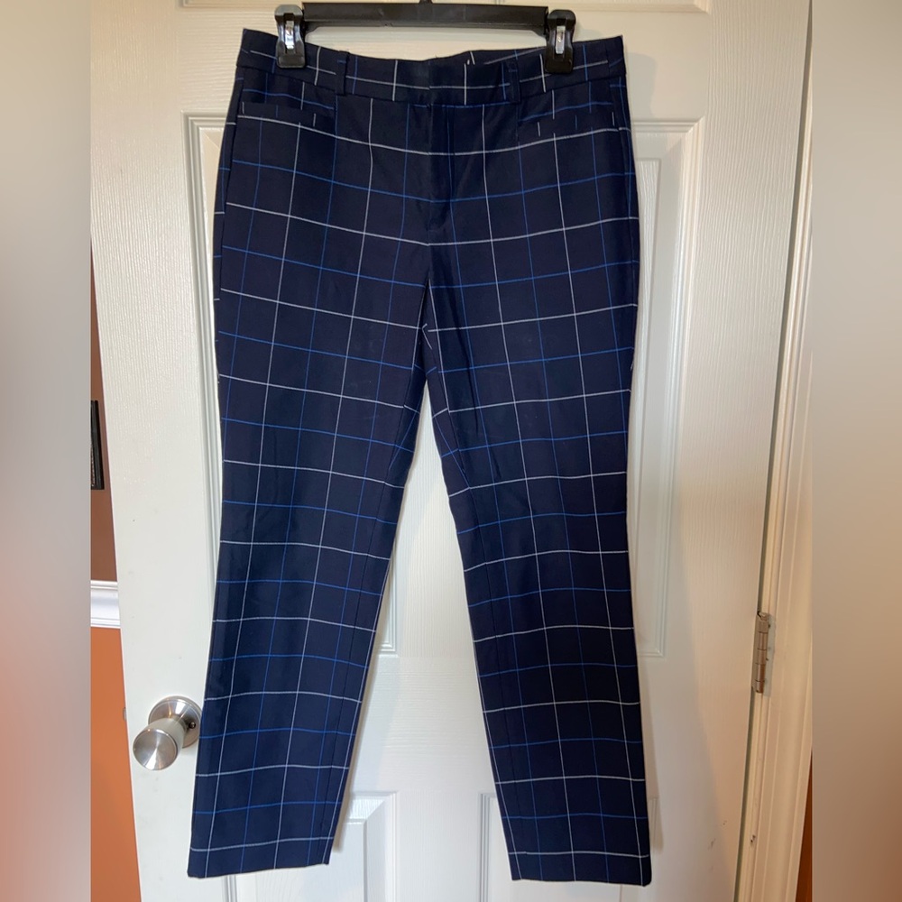 Banana Republic Plaid Sloan Pant, Navy, Blue & White, Size 4